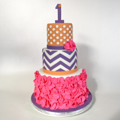 Girly Three Tier First Birthday Cake