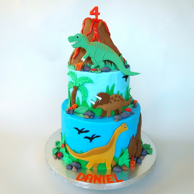 Dinosaur Cake with Volcano