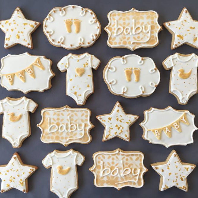 Gold and White Baby Shower Royal Icing Cookies