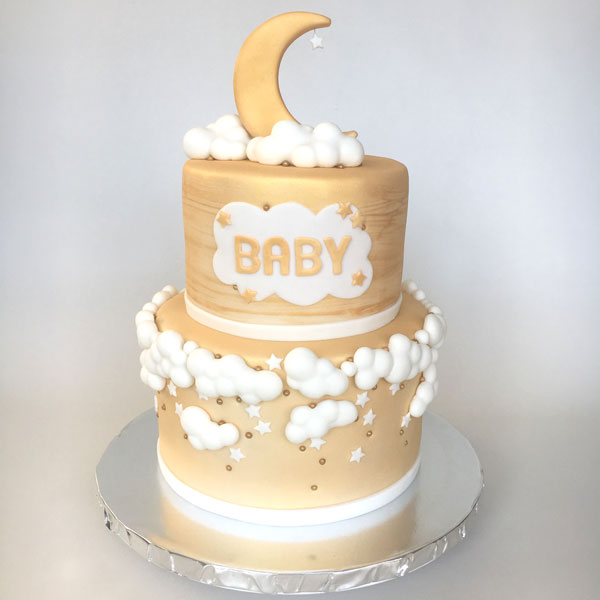 Gold & White Moon and Stars Baby Shower Cake