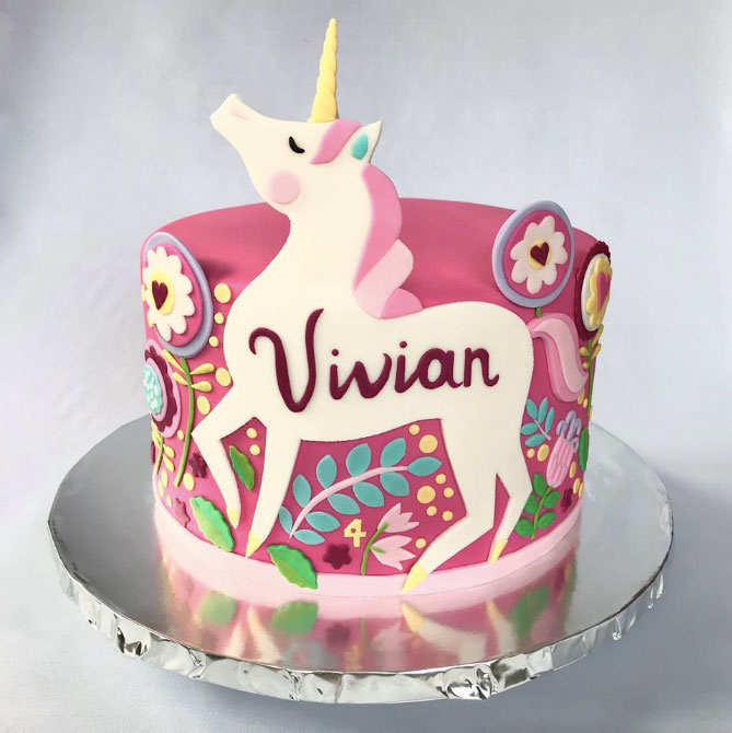 Unicorn and Flowers Cake